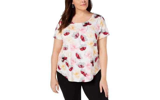  Women's Plus Size Scoop Neck Short Sleeve Hi-Low Top, Natural, 3X