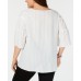  Women’s Plus Size Striped Tiered-Sleeve Top White Size  3X