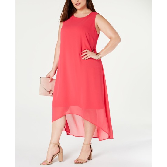  Womens Plus Sleeveless Hi-Low Maxi Dress, 28W, Pink