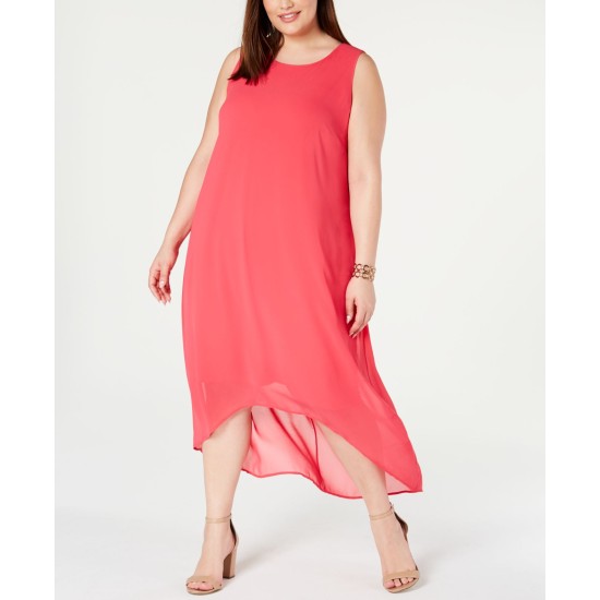  Womens Plus Sleeveless Hi-Low Maxi Dress, 28W, Pink