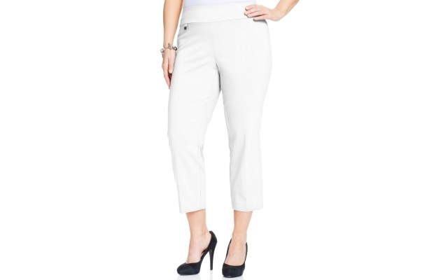  Womens Plus Stretch Tummy Control Capri Pants, Grey, 18W