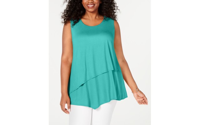  Women's Plus Tiered Asymmetrical-Hem Sleeveless Top, Lagoon Reef, 0X