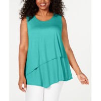 Alfani Women's Plus Tiered Asymmetrical-Hem Sleeveless Top, Lagoon Reef, 1X