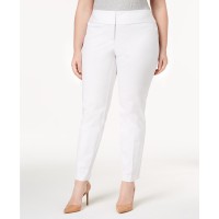 Alfani Womens Plus Tummy Slimming Flat Front Straight Leg Pants Natural  White 24W