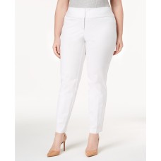 Alfani Womens Plus Tummy Slimming Flat Front Straight Leg Pants Natural  White 24W