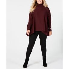 Alfani Womens Plus Turtle Neck Long Sleeves Poncho Top