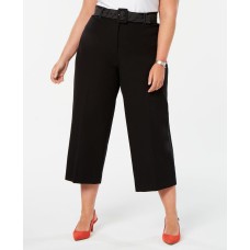Alfani Womens Plus Wide Leg Cropped Pants Black 16W