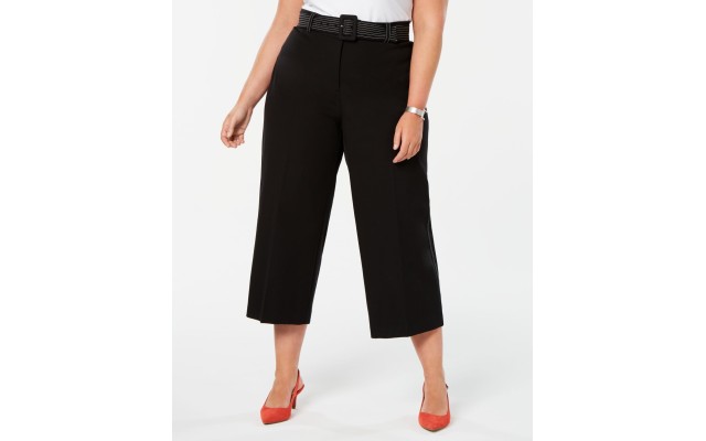  Womens Plus Wide Leg Cropped Pants Black 16W