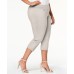  Womens Plus Woven Tummy Control Capri Pants Beige, Beige, 22W