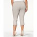  Womens Plus Woven Tummy Control Capri Pants Beige, Beige, 22W