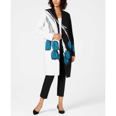 Alfani Womens Printed Colorblocked Cardigan (Teal Tulip Birds, M)