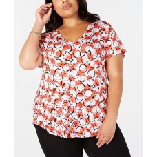 Alfani Womens Printed Short Sleeve Tee T-shirt Top Plus – Red