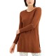  Womens Ribbed Long Sleeve Tunic Sweater, Brown, Medium