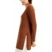  Womens Ribbed Long Sleeve Tunic Sweater, Brown, Medium