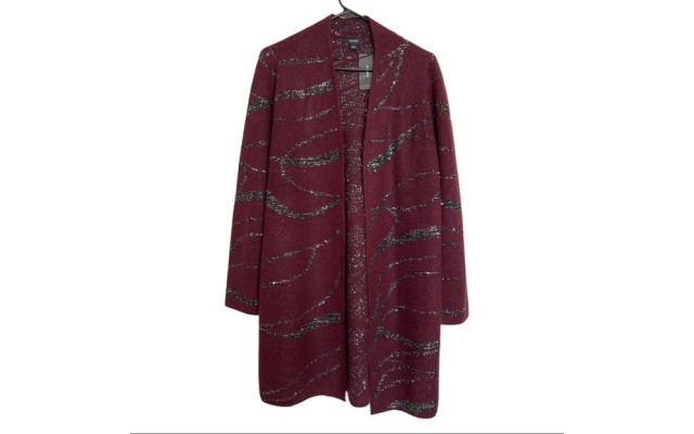  Women's Sequin Open-Front Cardigan, Purple, Small