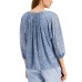  Women's Sequined Ruched Neck Top, Blue, M