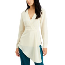 Alfani Women’s Surplice Asymmetrical Blouse (White, Large)