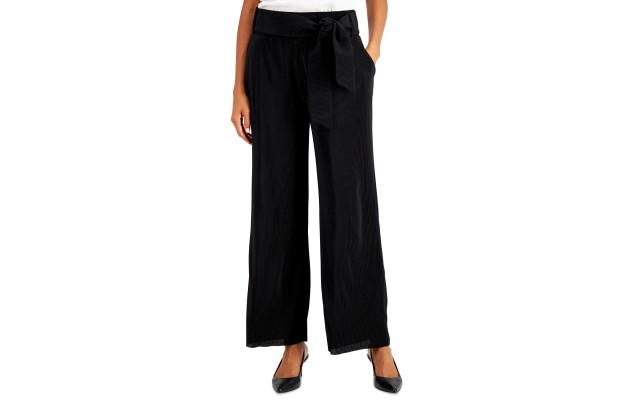  Women’s Tie-Front Wide-Leg Pants (Black, X-Small)