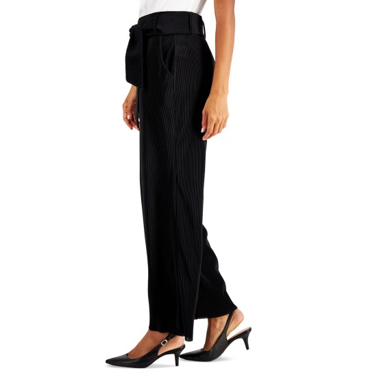  Women’s Tie-Front Wide-Leg Pants (Black, X-Small)