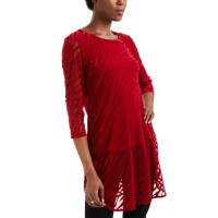 Alfani Zebra-Print Burnout Layered Tunic (Dark Red), Dark Red, Small