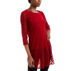 Alfani Zebra-Print Burnout Layered Tunic (Dark Red)