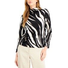 Alfani Zebra-Print Funnel-Neck Blouse (Black, Small)