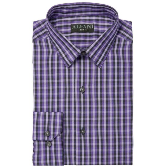  by Alfani Alfani Men’s  Gingham Dress Shirt, Purple, 17-17.5 Neck 34-35” Sleeve