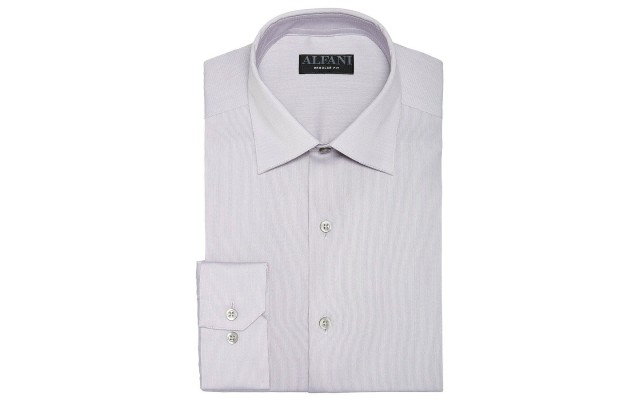  by Alfani Men's Bedford Cord Classic/Regular Fit Dress Shirt, Gray