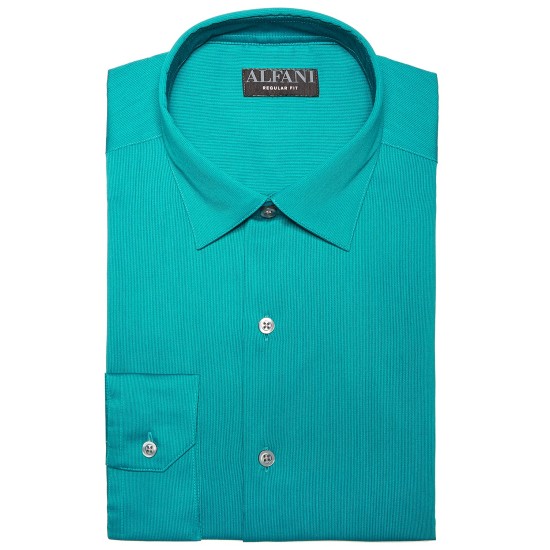 AlfaTech by  Men’s Bedford Cord Classic/Regular Fit Dress Shirt, Green, 14-14.5 32-33