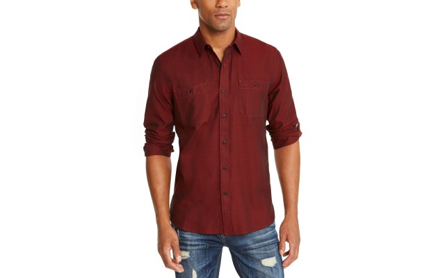  Men’s Micro Herringbone Shirt (Wine, 3XL)