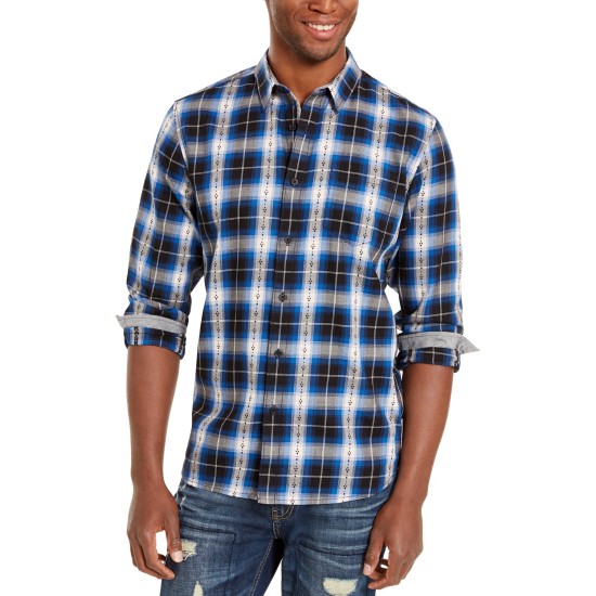  Men’s Plaid Plus Flannel Shirt (Navy, XL)