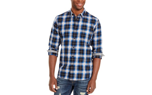  Men’s Plaid Plus Flannel Shirt (Navy, XL)