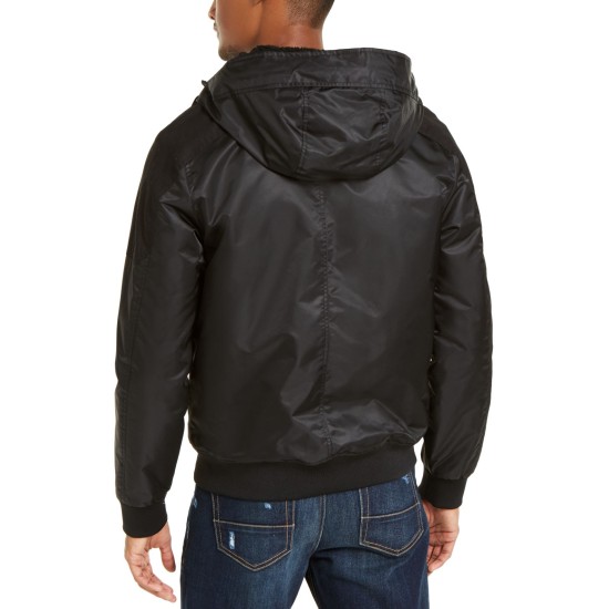  Men’s Ross Hooded Bomber Jacket (Black, M)