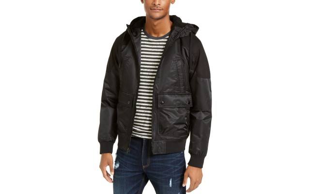  Men’s Ross Hooded Bomber Jacket (Black, M)