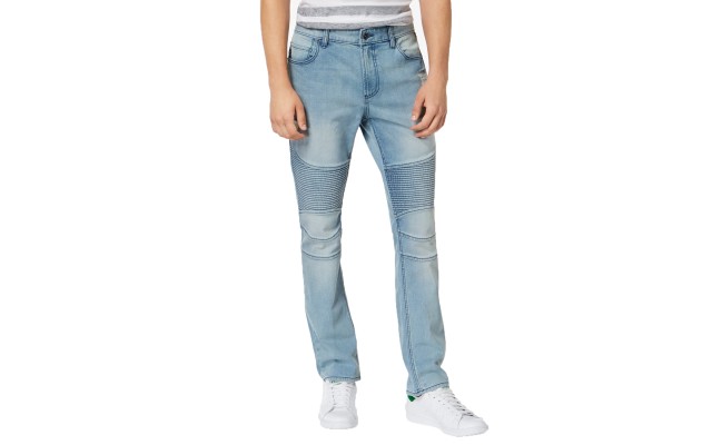  Men's Slim-Fit Stretch Destroyed Moto Jeans, Blue, 38X30