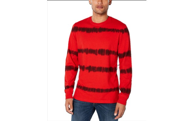  Men’s Tie Dye Striped Long-Sleeve T-Shirt (Red, XL)