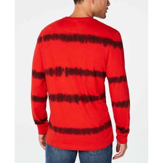  Men’s Tie Dye Striped Long-Sleeve T-Shirt (Red, XL)
