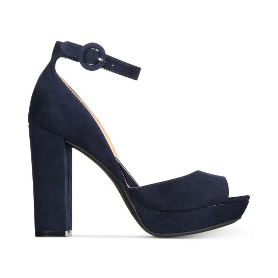  Reeta Block-Heel Platform Sandals  Microsuede, Navy, 8.5 M