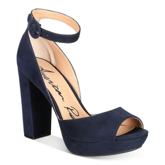  Reeta Block-Heel Platform Sandals  Microsuede, Navy, 8.5 M