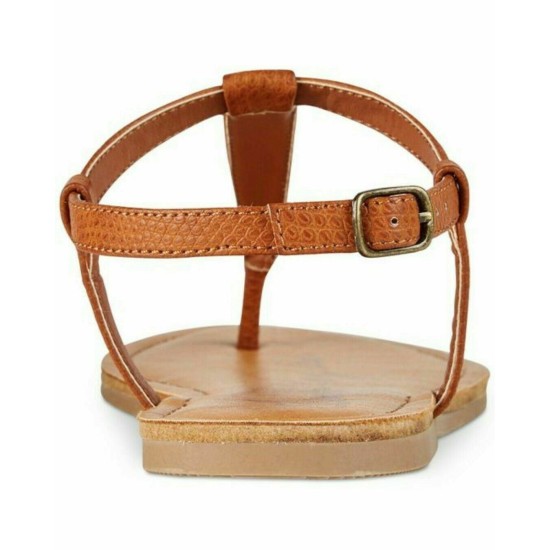  Women Akrista Leather Open Toe Casual T-strap  Cognac Shoe Size 9.5