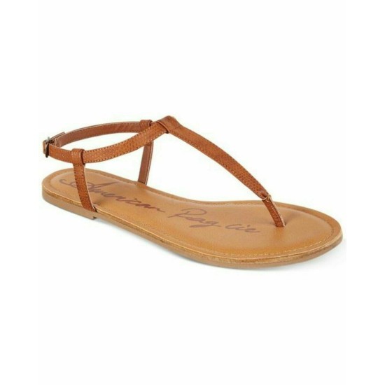  Women Akrista Leather Open Toe Casual T-strap  Cognac Shoe Size 9.5