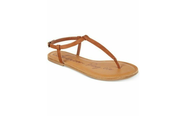  Women Akrista Leather Open Toe Casual T-strap  Cognac Shoe Size 9.5