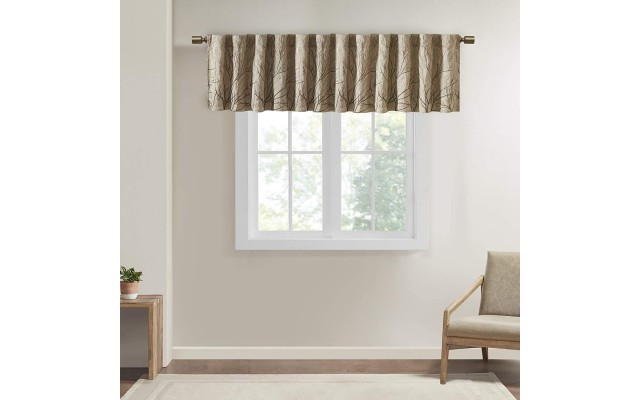 Andora Embroidered Rod Pocket Valance , Tree Small Faux Silk Valances for Window (Beige, 50X18″)