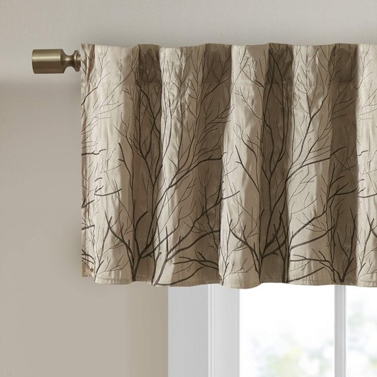 Andora Embroidered Rod Pocket Valance , Tree Small Faux Silk Valances for Window (Beige, 50X18″)