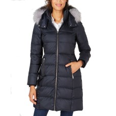 Andrew Marc Hooded Fur-Trim Puffer Coat (Black, L)