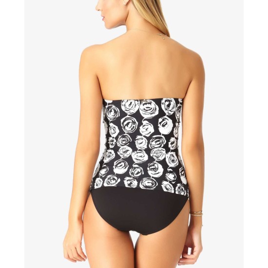  Coming Up Twist-Front Shirred Top Women’s Swimsuit (Roses Printed, S)
