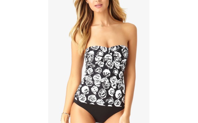  Coming Up Twist-Front Shirred Top Women’s Swimsuit (Roses Printed, S)