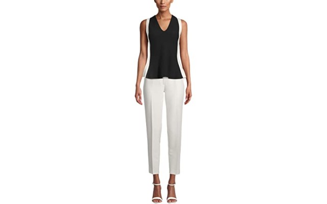  Color-Block V-Neck Peplum Tank Top (Black, XX-Large)