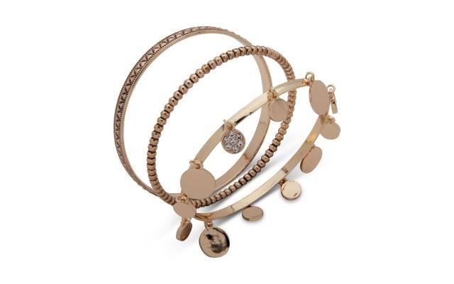  Gold-Tone 3-Pc. Set Pave Disc & Textured Bangle Bracelets