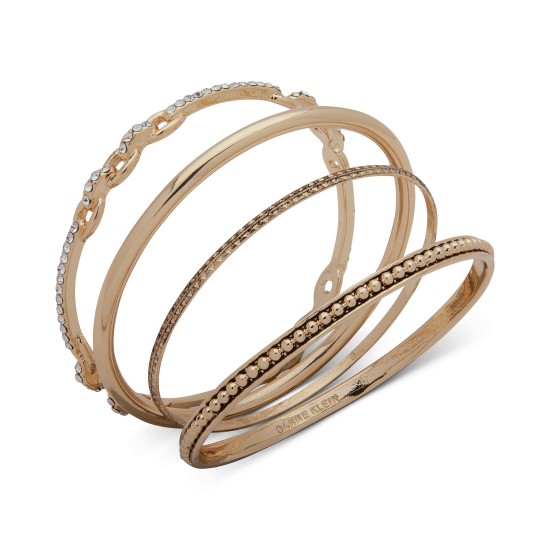  Gold-Tone 4-Pc. Set Pave Textured Bangle Bracelets